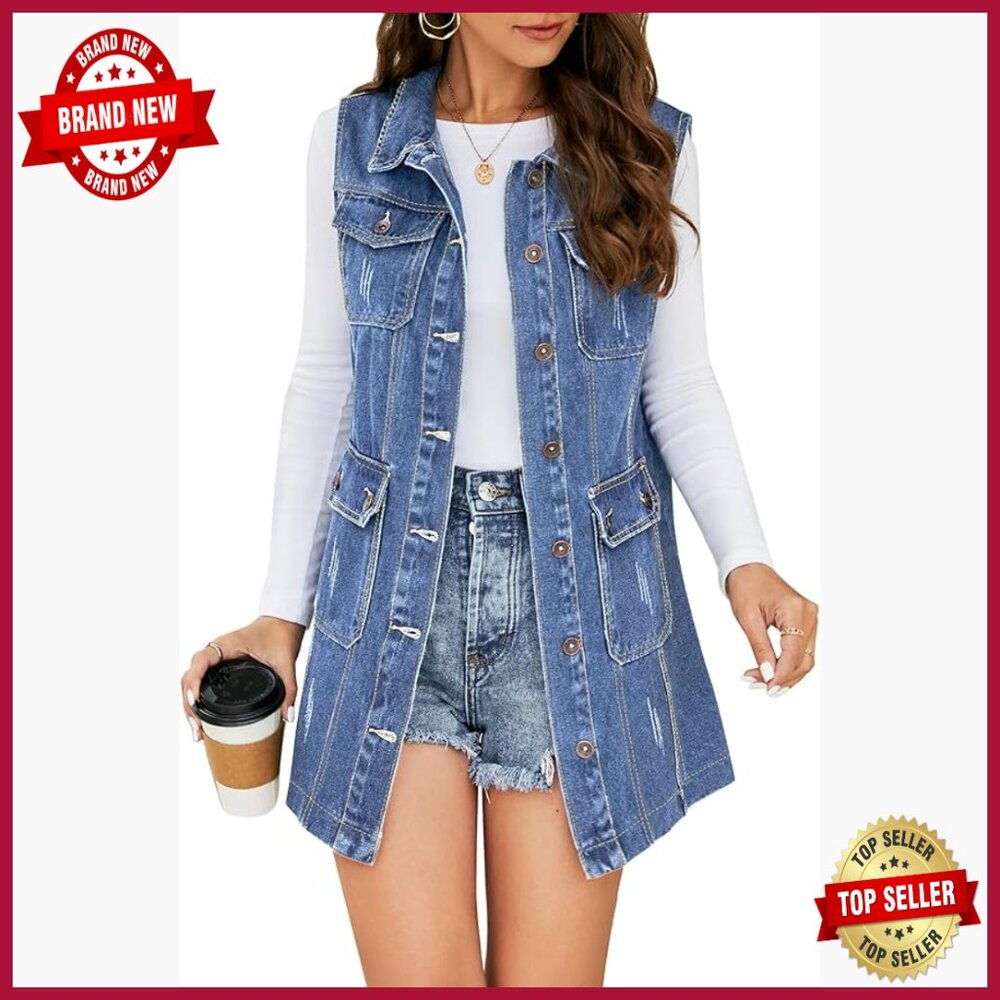 Oversized Boyfriend Denim Vest Sleeveless Mid Long Loose Fit